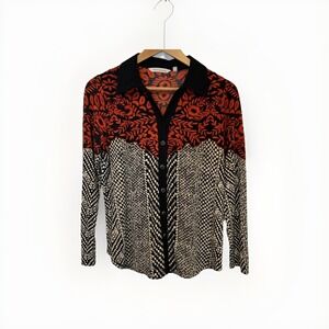 Soft Surroundings Womens Blouse PS Mixed Print Button Front Stretch Tunic Top